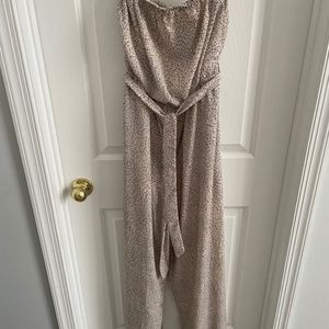 Womens Pink Cream and Black Strappless Jumpsuit